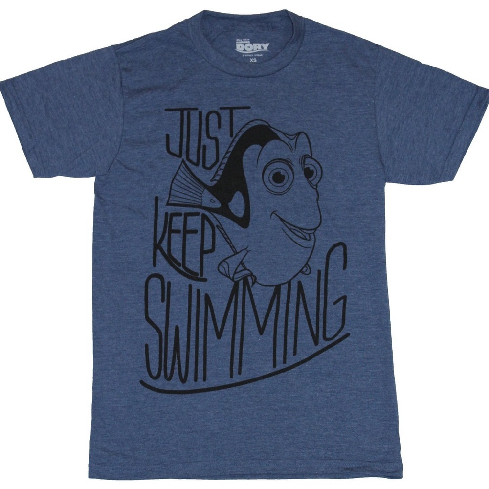 Disney Pixar Finding Dory Nemo Adult Tee Just Keep Swimming Line Drawing Size XS